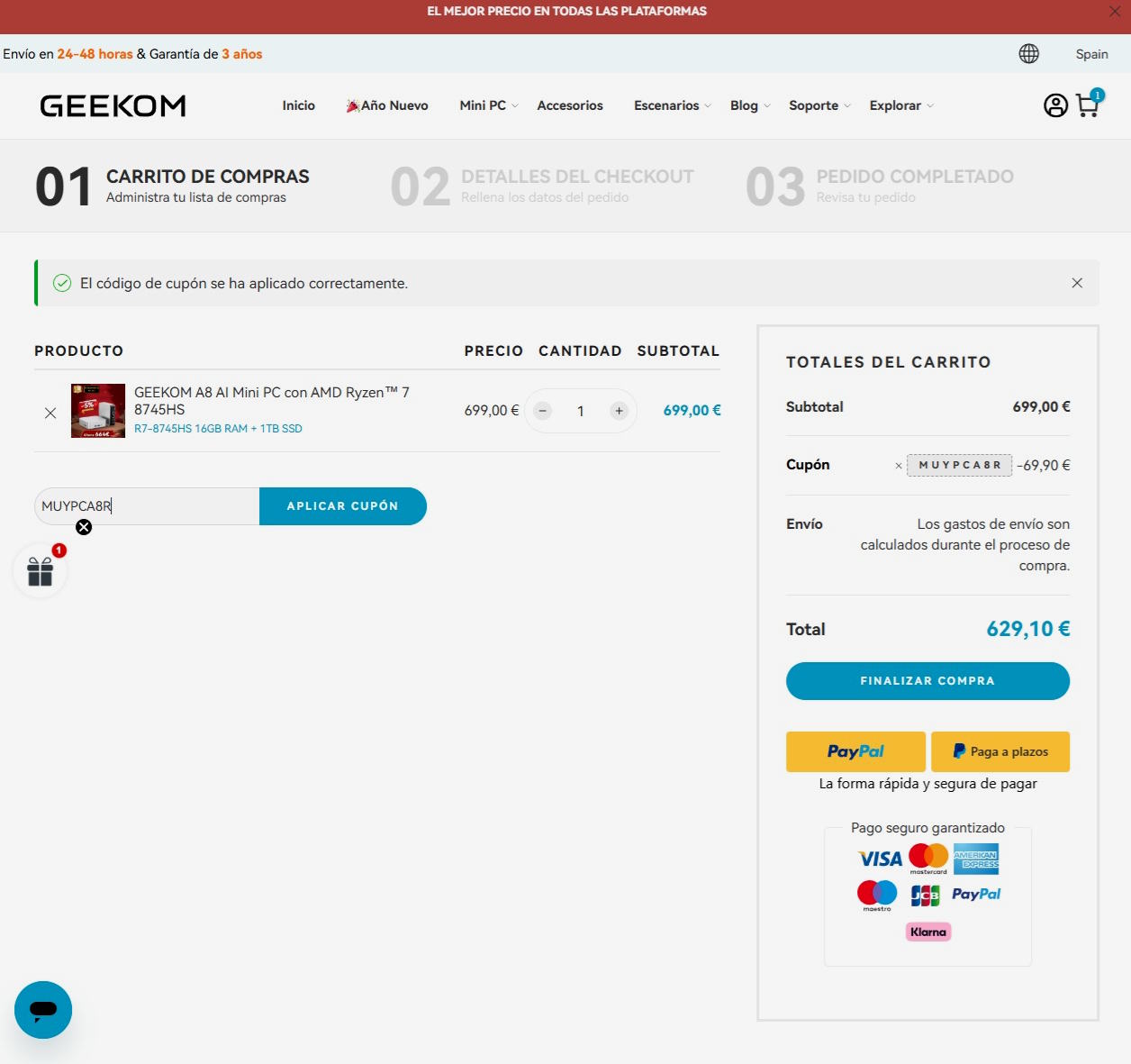 geekom a8 descuento cupón